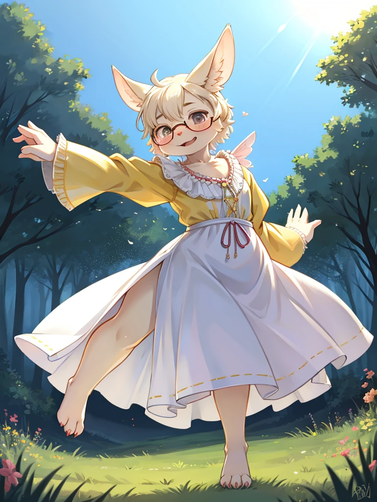 Hallucination , (ugly geek Sow) , (butterface) , relaxed Fluttering white thin huge fabric , Dancing on the top of hill , halation , Strong sunlight , The fabric is see-through, so your skin is visible , Divine Light , morning dew