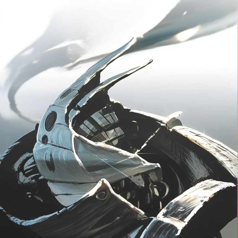 Transform this drawing by applying an extremely realistic chrome effect. Retain all the original shapes and details of the drawing. The chrome should realistically reflect lights and shadows, highlighting the bright and reflective metallic texture. Preserve the sharpness and contour of the drawing while adding the shine and depth of chrome metal." Light and shadow, contrast




