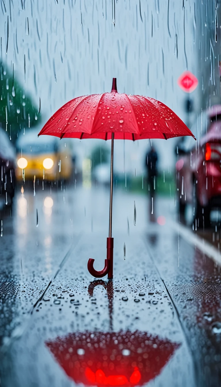 Rainy Day,Water droplets on the glass,Blurry red umbrella