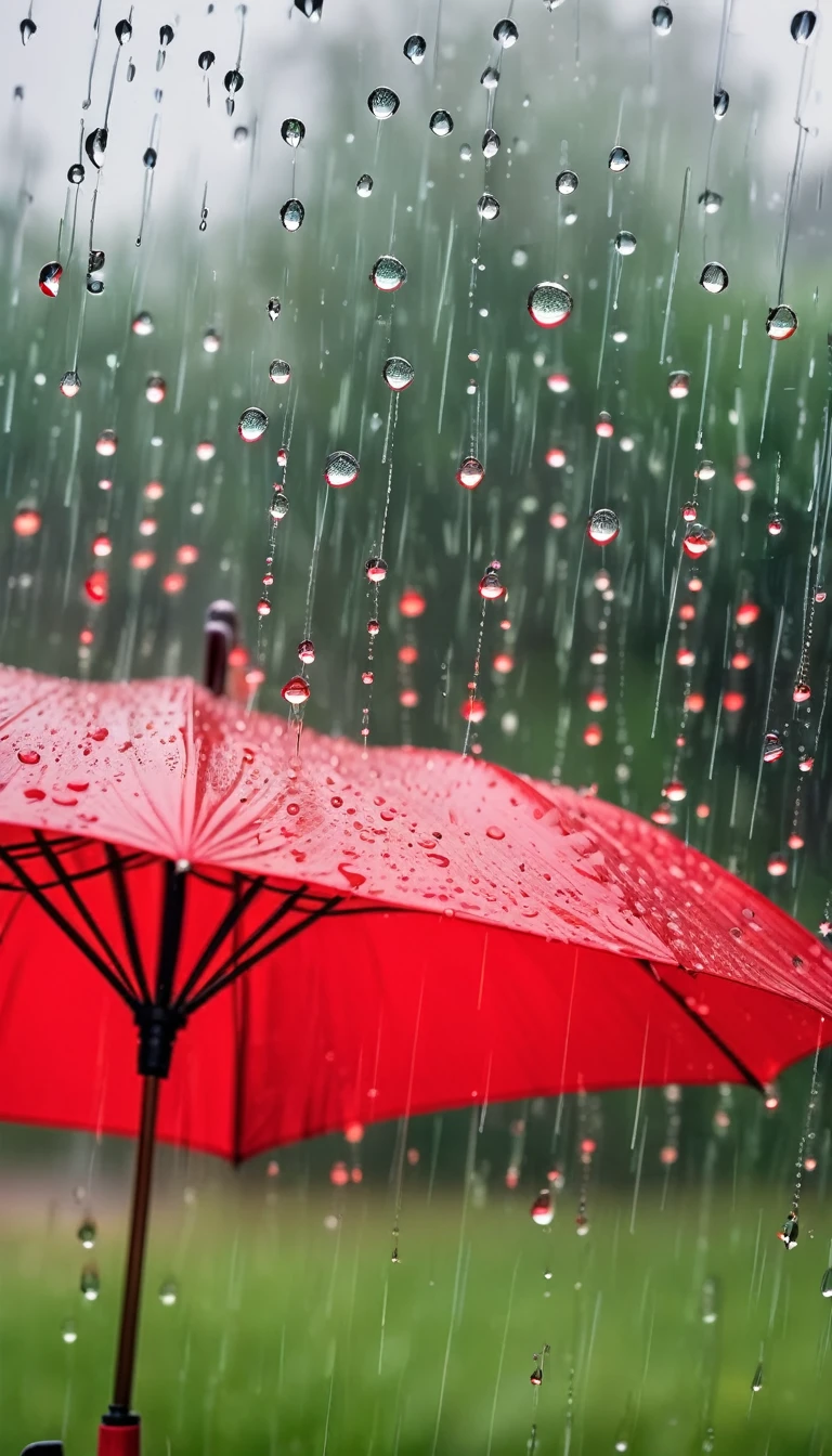 Rainy Day,Water droplets on the glass,Blurry red umbrella