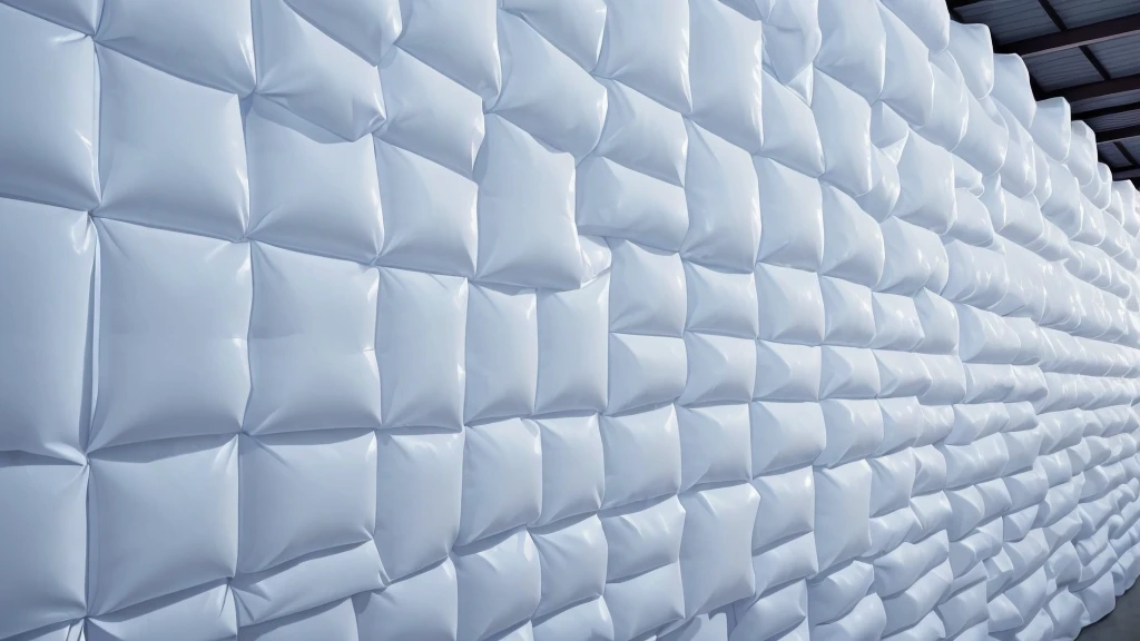 A wall composed of inflatable blocks，Realistic of a inflatable installation in the shape, white inflatable plastic film material, wrapped in a white polyester sheet. close-up，Front view，minimalist, most best quality,32K Ultra HD, super detail, best quality, highres, high details，Top view