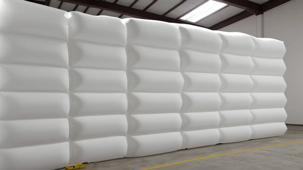 A wall composed of inflatable blocks,Realistic of a inflatable installation in the shape, white inflatable plastic film material, wrapped in a white polyester sheet. close-up,Front view,minimalist, most best quality,32K Ultra HD, super detail, best quality, highres, high details,Top view