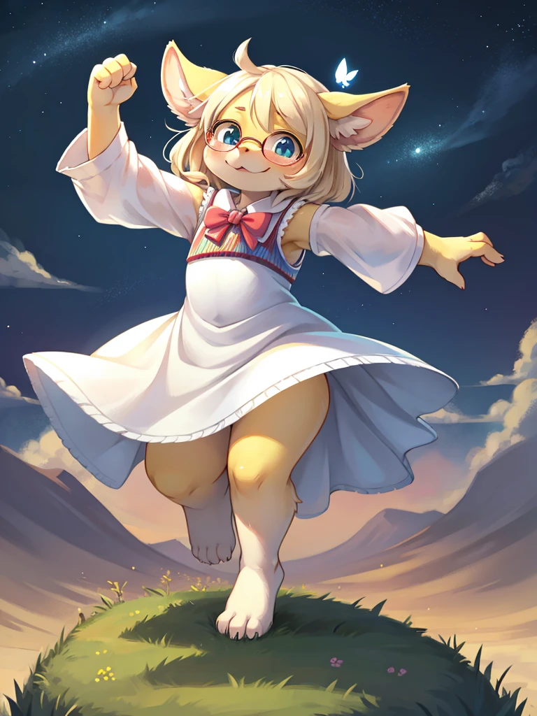 Hallucination , ugly geek Sow , butterface , Fluttering white thin  dress , Dancing on the top of hill