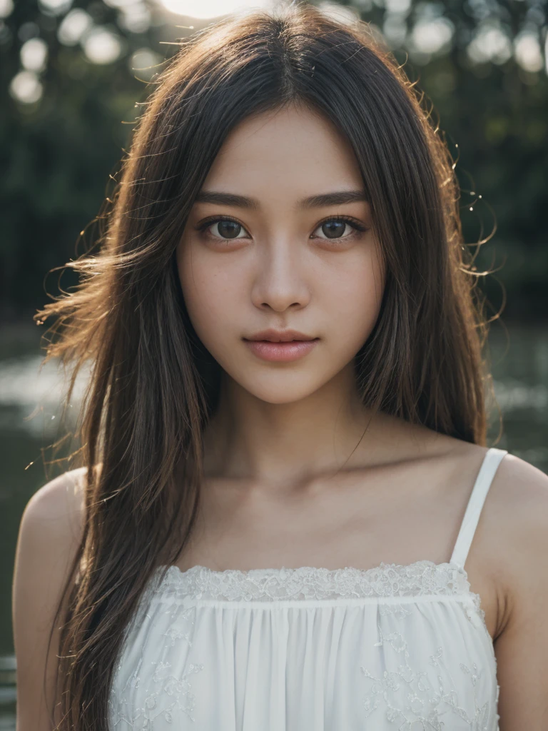 (masterpiece, UHD, 8k, best quality:1.2), solo, 1girl, (photorealistic:1.2), (RAW photo), (ultimate-realistic, ultimate-realistic details, ultimate-realistic texture, ultimate-intricate details, ultimate-realistic lighting, ultimate-realistic shadow, japanese girl, age 24 years old, ultimate-cute face, ultimate-RAW skin, ultimate-eyes, (((full body))), in a white dress next to a night of chaophraya riverside, dewy face, sunrays shine upon it, crisp detailing, no haze, modern dress, tropical, contax tix, cabincore, 8K, intricate, blue eyes ,light shadow, film grain, Hasselblad X2D 100C + XCD 2,5/25V, F/1.8, (cinematic still:1.2), 35mm photograph, film, bokeh, professional, 4k, highly detailed, perfect fingers ,Extremely Realistic,