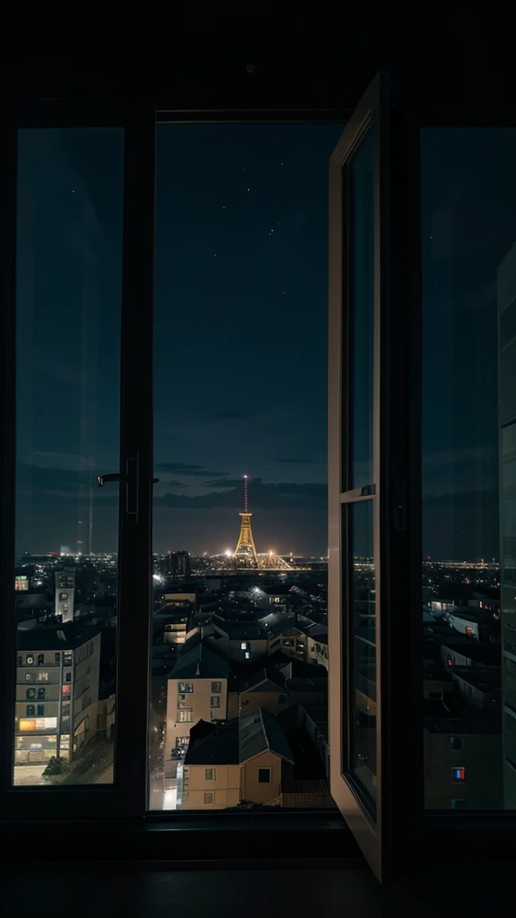 night photo without people, view from a window