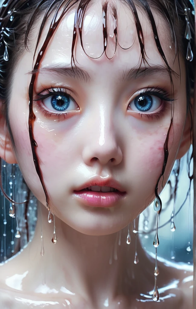 Dreamscape Midshot of wet pretty japan girls beautiful,(pale:1.3) white skin,(photorealistic),beautiful eyes,without makeup,best quality,realistic,real photo,intricate details,depth of field, . Surreal, ethereal, dreamy, mysterious, fantasy, highly detailed