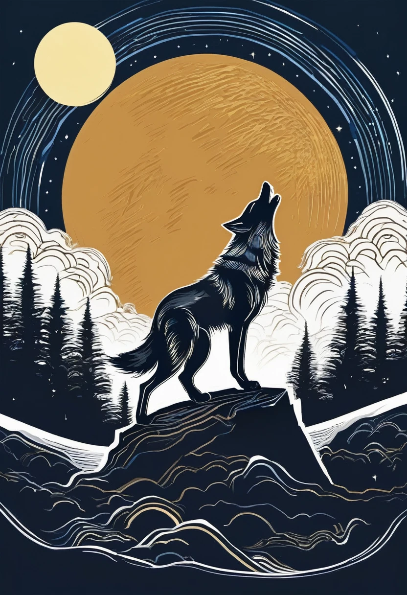 A wolf howling at the moon
