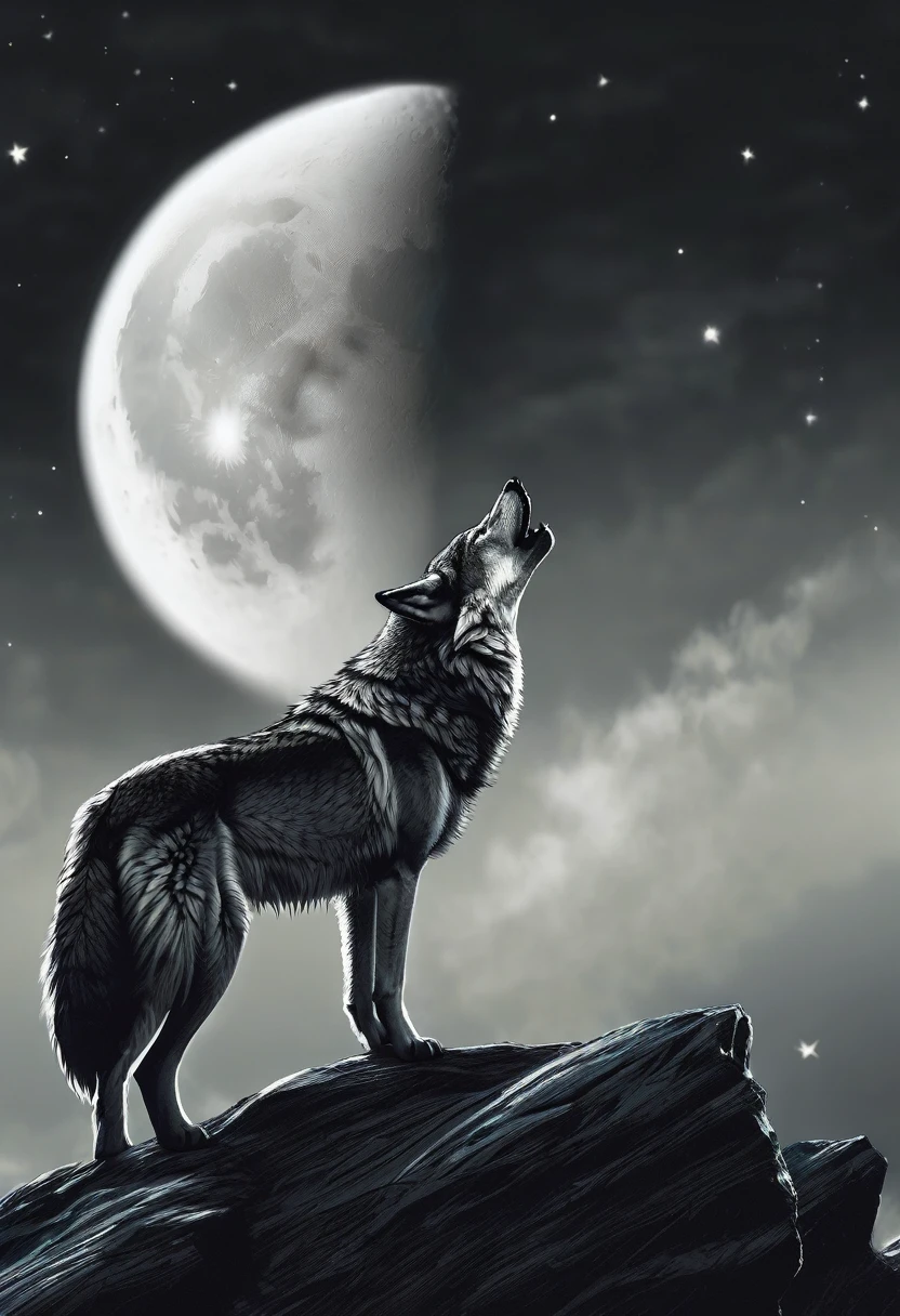 A wolf howling at the moon