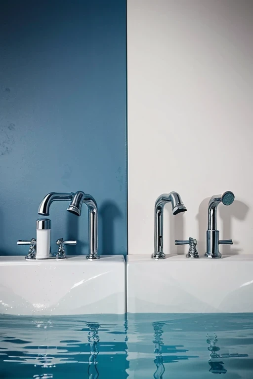 two water tap pipes, one of the two taps releases a lot of water which is wasteful, while the remaining tap produces enough water to make a school poster.