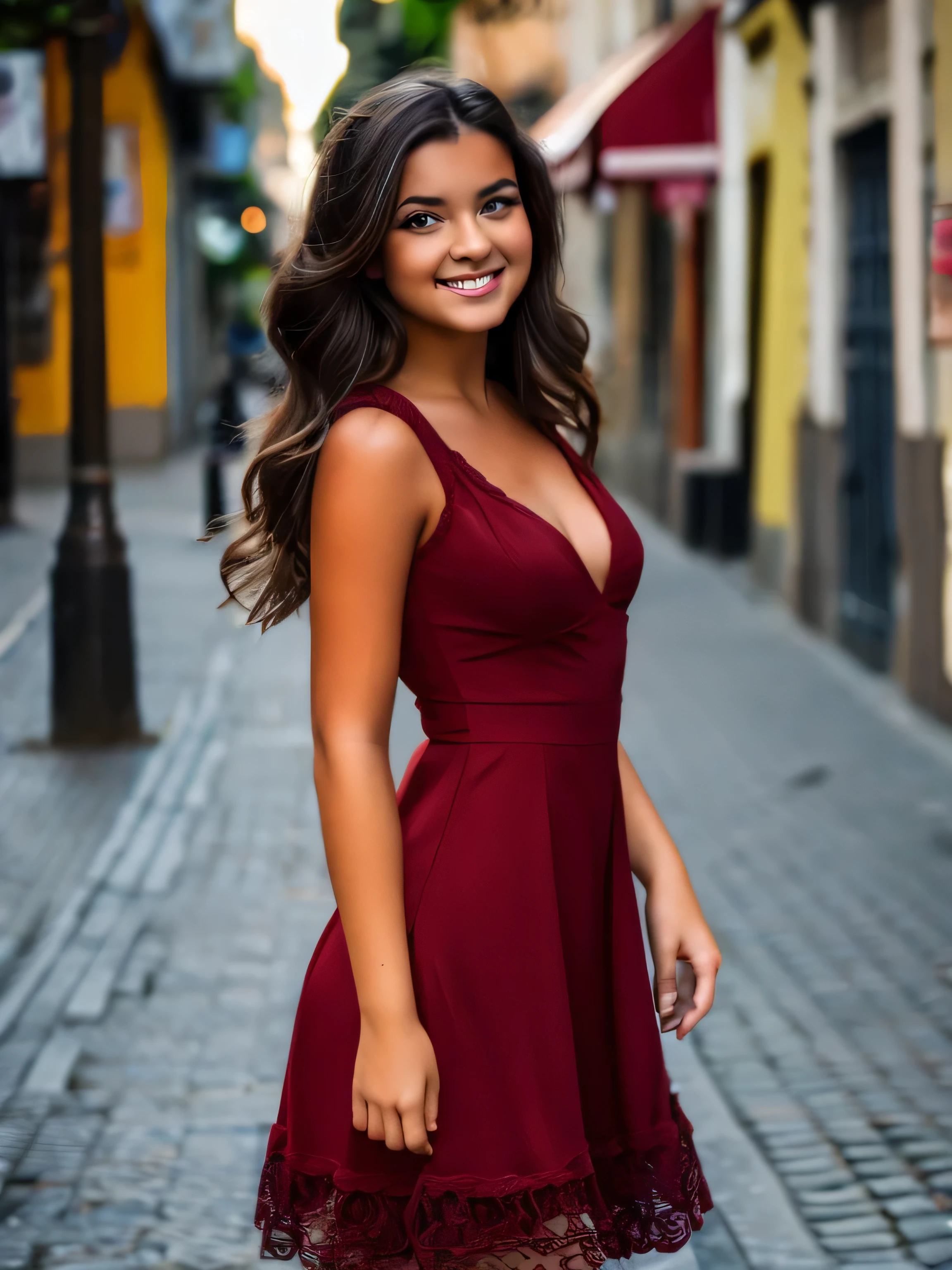 1 chica, por kayahara, sonrisa, pelo largo, vestido oscuro, parte superior del cuerpo, colgante rojo