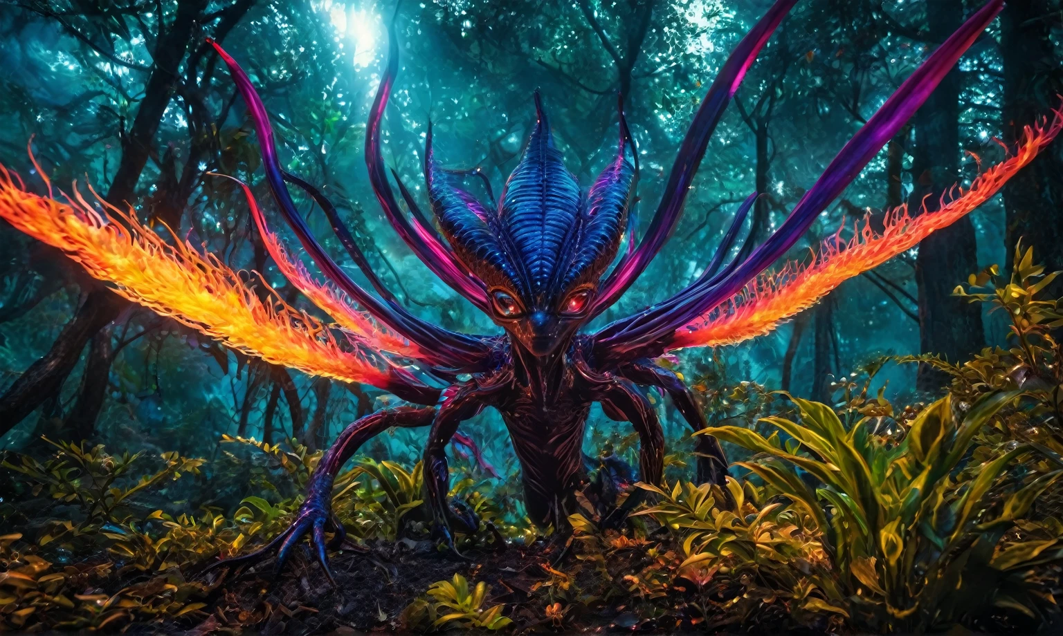 (best quality,4k,highres,masterpiece:1.2),ultra-detailed,realistic,,alien,fire magic plant,unbelievable eyes,fantasy creature,glowing colors,luminous plant,extraterrestrial,flame-like leaves,surreal landscape,eerie atmosphere,otherworldly beauty,ethereal glow,unique species,magical powers,mysterious entity,dreamlike scene,fantastic species,enchanted forest,unearthly presence,mesmerizing gaze,unconventional appearance,radiant energy,powerful aura,magical essence,cosmic being,other-dimensional,mythical plant,unexplained phenomenon,colorful blooms,unleashing power,darkness and light,hidden secrets,unveiling mysteries,secrets of the universe,living masterpiece,manifestation of magic,Mestichino,Light particles,marble leather ,ink photography 