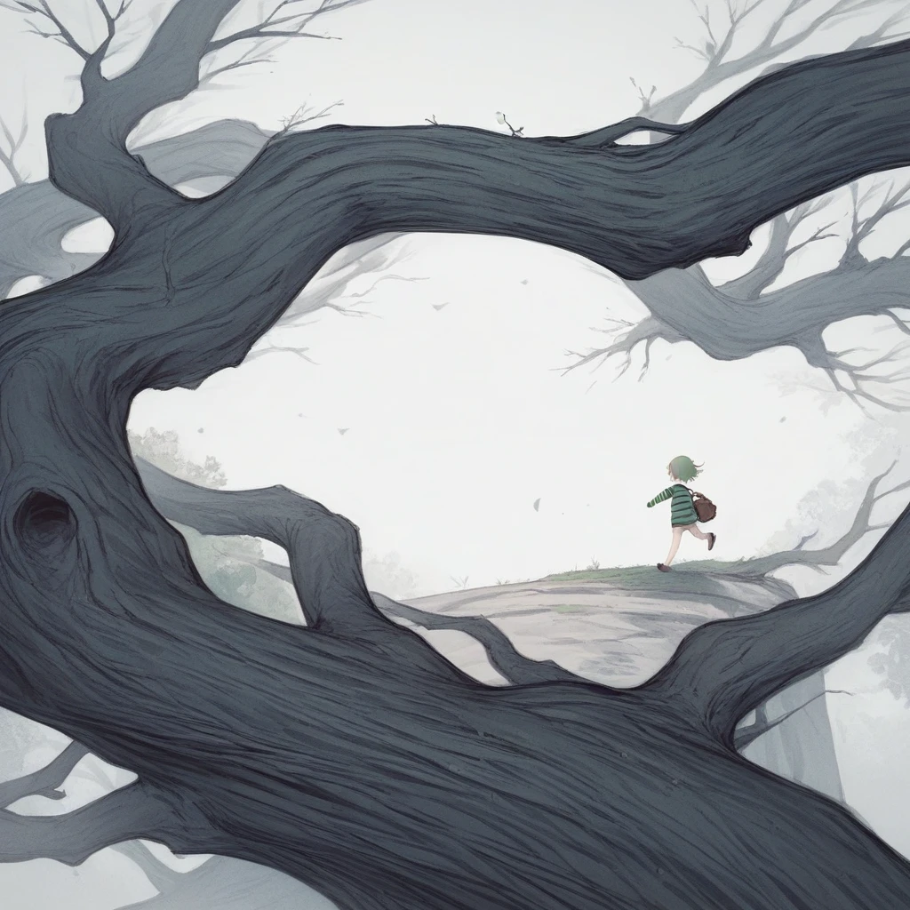 score_9, score_8_up, score_7_up, score_6_up, score_5_up, score_4_up,   wh33z13,1 kid girl, walking under a tree, green striped sweater,