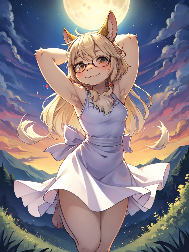 Hallucination , ugly geek Sow , (butterface) , relaxed Fluttering white thin dress , Dancing on the top of hill , halation , Strong sunlight , The fabric is see-through, so your skin is visible , Clothing erotica , (labia:0.8) , (natural tits:0.8)