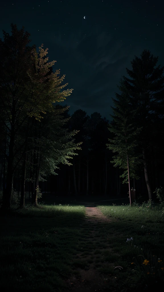 night photo without people, nature and dark sky, flora and trees