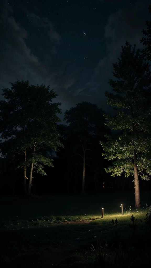 night photo without people, nature and dark sky, flora and trees