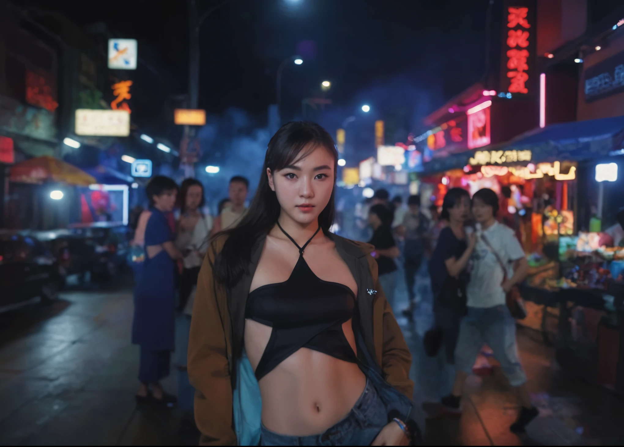 high quality,master piece,by famous artist,a girl, one girl,solo focus,alone,4K,8K,raw photo,full body,standing,bloom,sexy posing,Japanese women,Clear,seems kind,Calm,Fair skin,h cup bust,Beautiful woman,short blonde hair,one girl,Casual Style,Nightclub in the background,night,The crowd is around,one girl