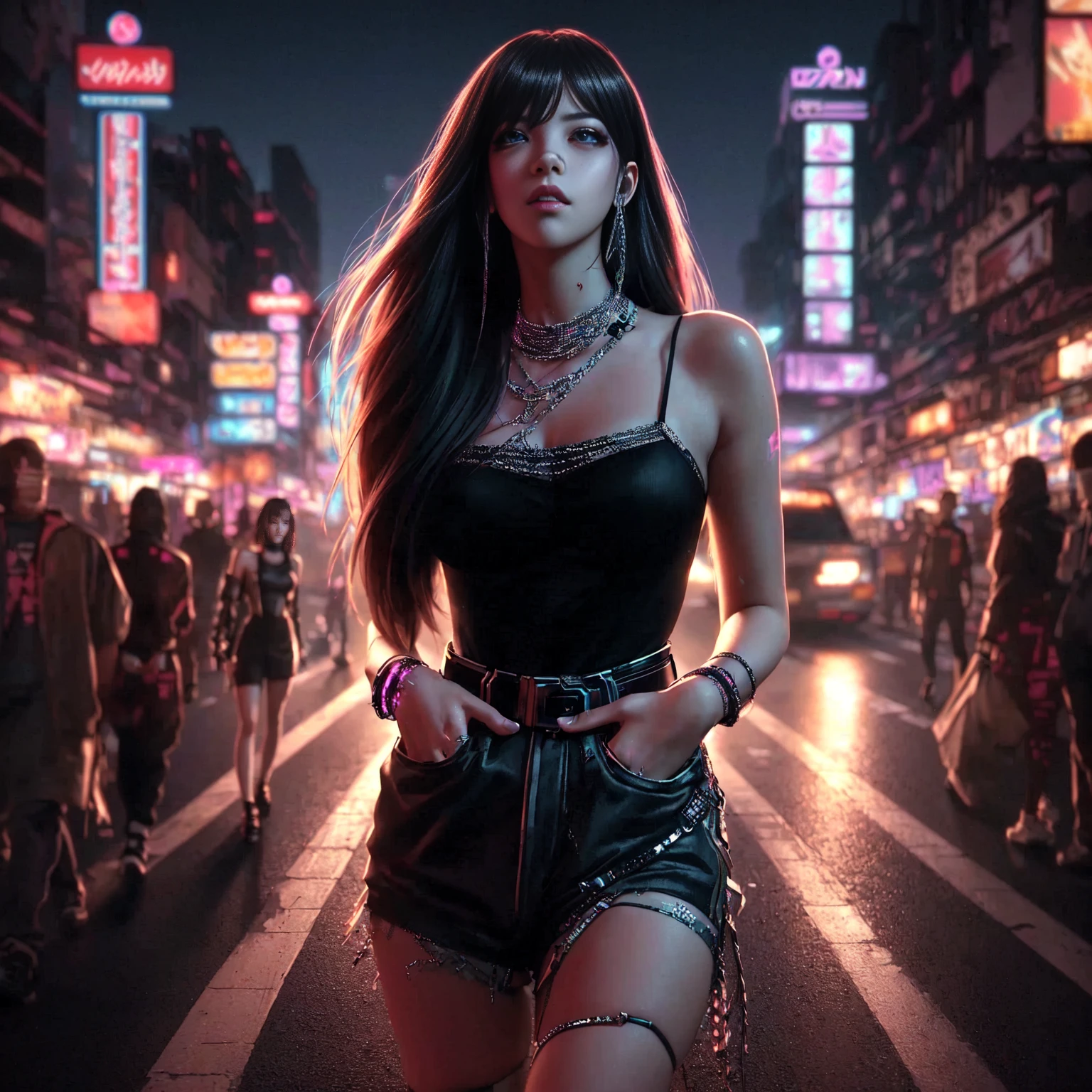 Lalisa,Woman in cyberpunk style, Cyberpunk art style, Cyberpunk vibes, Cyberpunk vibe, in Cyberpunk aesthetic, digital cyberpunk - anime art, Cyberpunk aesthetics, Cyberpunk aesthetic, Cyberpunk with neon lights, It has a cyberpunk style., cyberpunk vaporwave, Neon Cyberpunk, cyberpunk streetwear, Cyberpunk art style, Hyper-realistic cyberpunk style