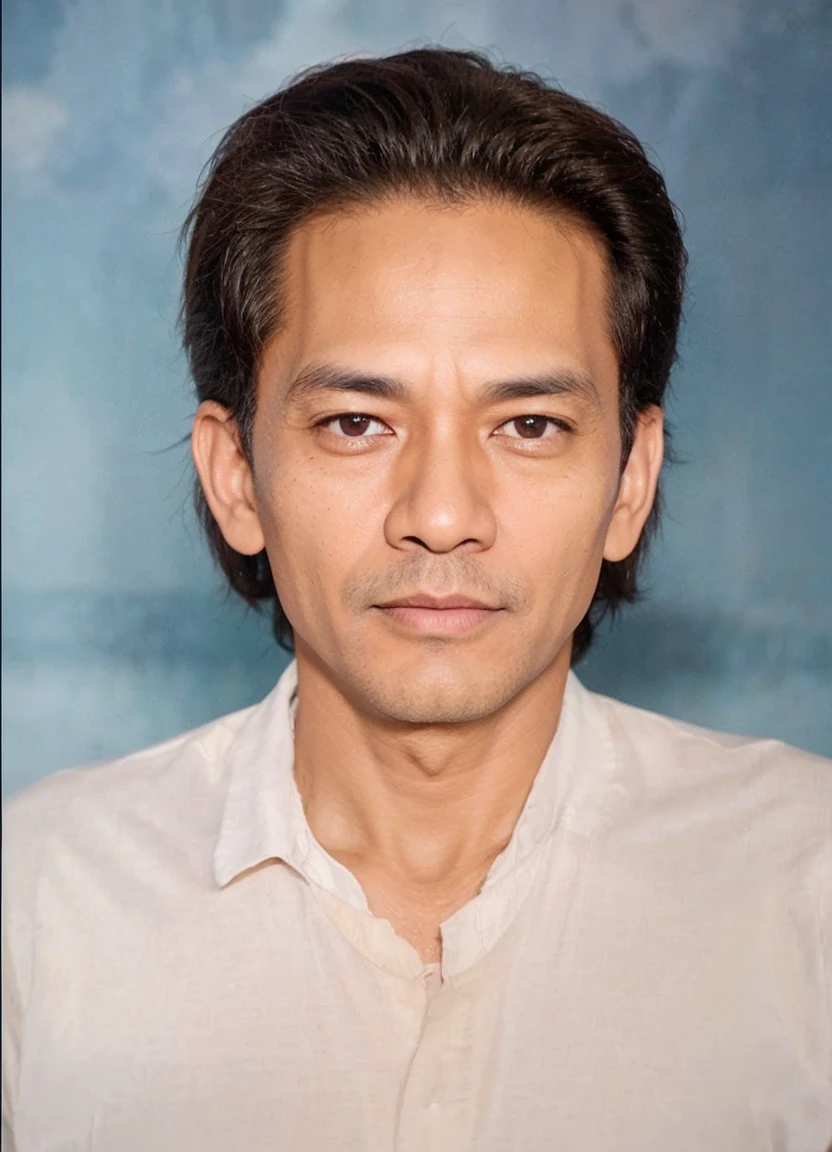 Enhance, Indonesia man, 50 years age, perfect hair, natural skintone, 8k, ultra realistic, super high quality, perfect white shirt, perfect photograpy, take by nikon camera, consistent character 