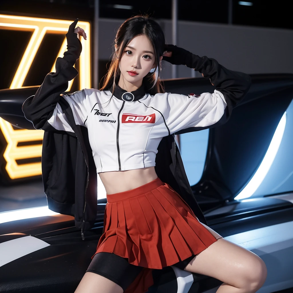 Cool woman、Colorful costumes、F1 Driver Cosplay、Colorful costumes、Clothing with company logo、Grid Girlsのカラフルで派手な衣装、Grid Girls、Perfect Face、Paddock Girls、Harem、motor Show、tights、Bodycon Costumes、Grid Girls、Russia、Grid Girlsのコスプレ、belly button、Pleated skirt、Bodycon Costumes、Photographed in a sexy pose