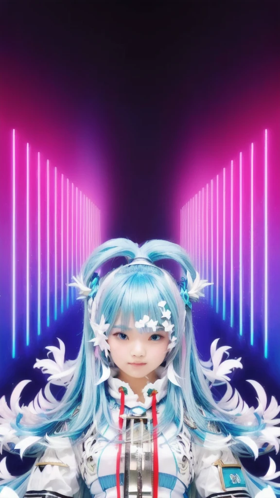 create realistic image from a close up of a 
Indonesia girl with long hair and a sword, pink twintail hair and cyan eyes, very realistic and very detailed,