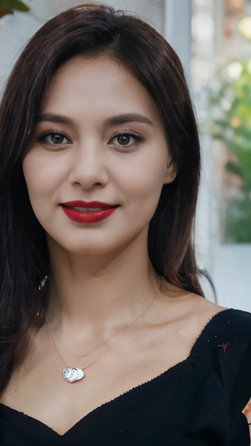 image of a girl in dubai realistic image of a 20 year old girl, solo, red lipstick, sensual Lipstick, red lips glossy, long black hair, big breasts, looking at viewer, blonde hair, bare shoulders, black eyes, jewelry, full body, necklace, off shoulder, short blue blouse, lips, realistic, nose, flirting with camera, masterpies, smiling face with dimple
