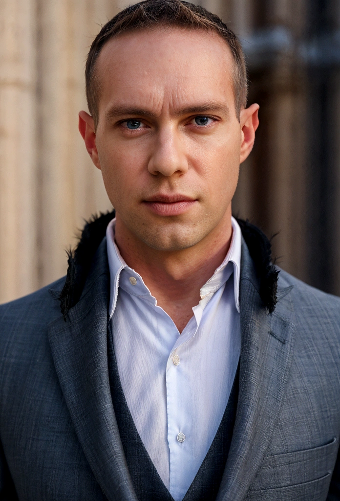 Portrait photo of a male Todder8 full body photo, perfect eyes, wearing a shabby coat, intricate, elegant, sharp focus, photo by Greg Rutkovsky, soft lighting, bright colors, masterpiece, (street)), detailed realistic face, close-up of the face