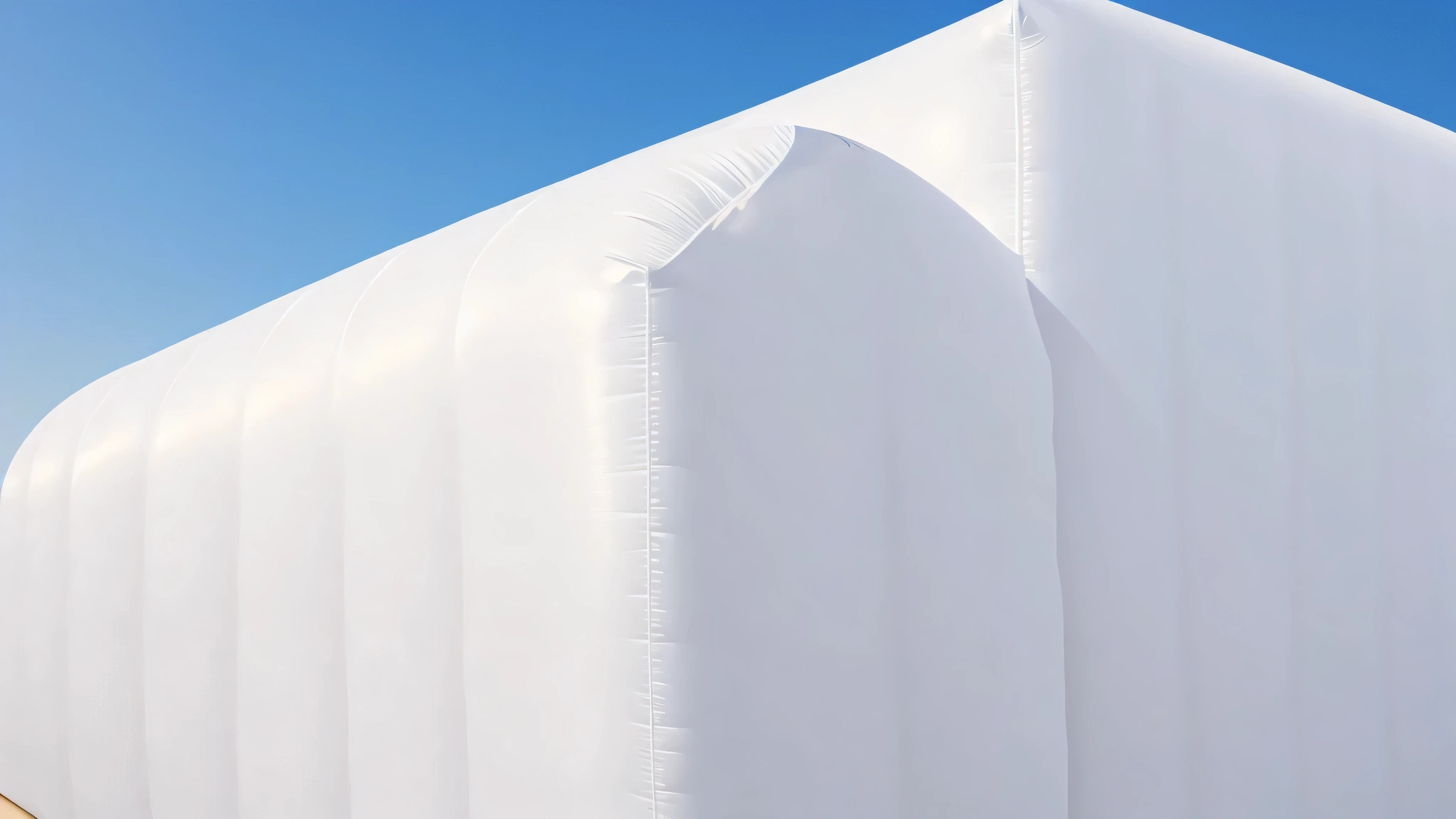 A wall composed of inflatable blocks，Realistic of a inflatable installation in the shape, white inflatable plastic film material, wrapped in a white polyester sheet. close-up，Front view，minimalist, most best quality,32K Ultra HD, super detail, best quality, highres, high details，Top view