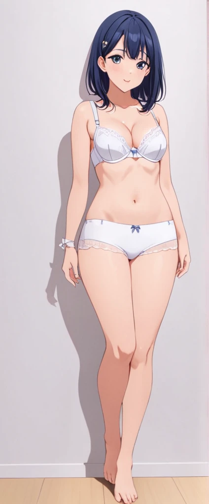 、White panties visible、Panty shot、White bra、Without skirt、Panties in full view、whole body