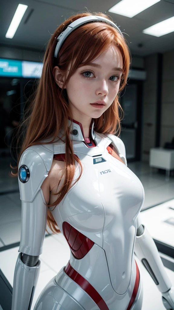 Robot ai, woman, white, redhead, shor hair, future,