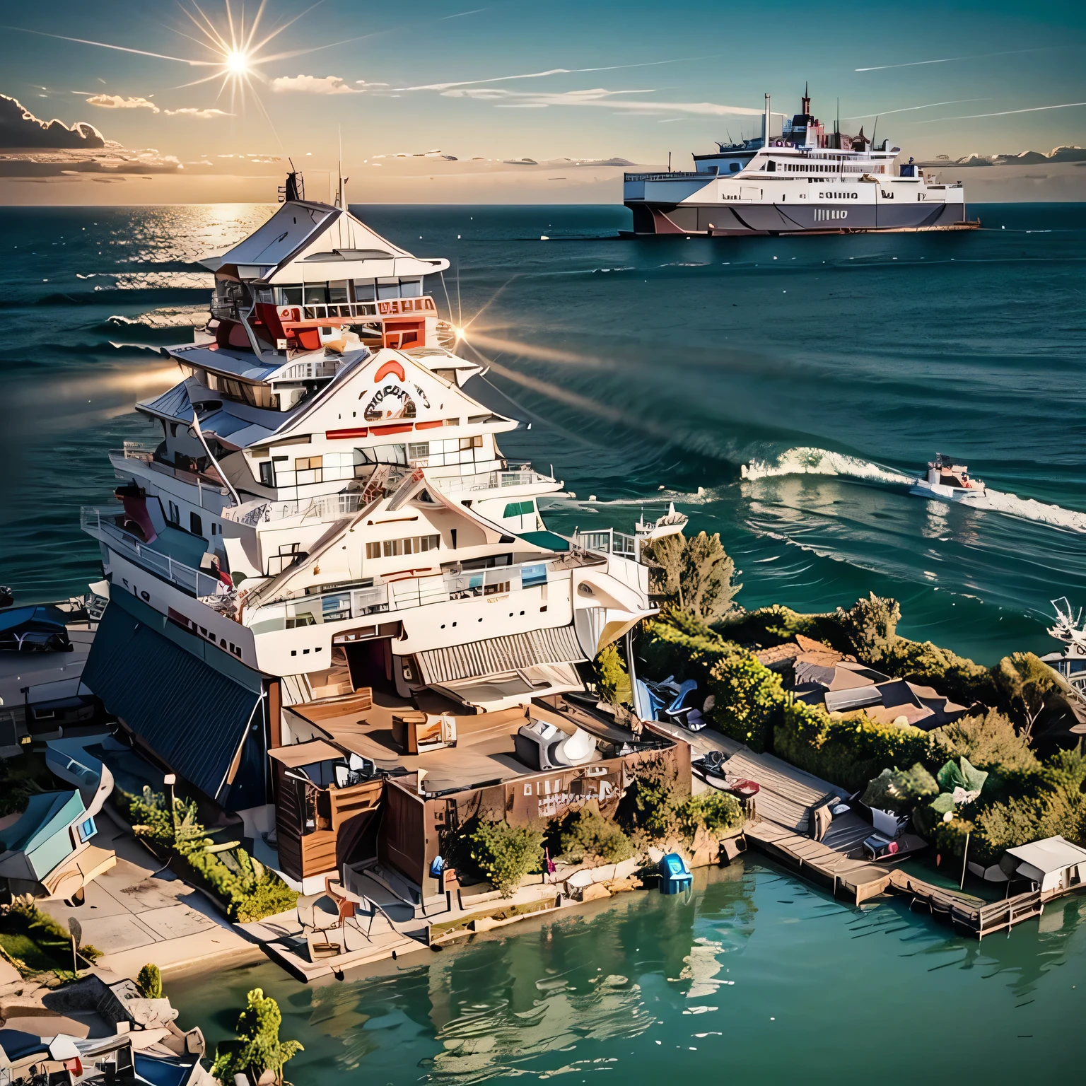 best quality, ultra-detailed, (ferry:1.6), sunlight