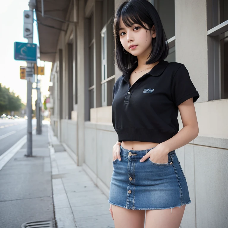 Denim mini skirt Panty shot Black Hair Shortcuts high school girl