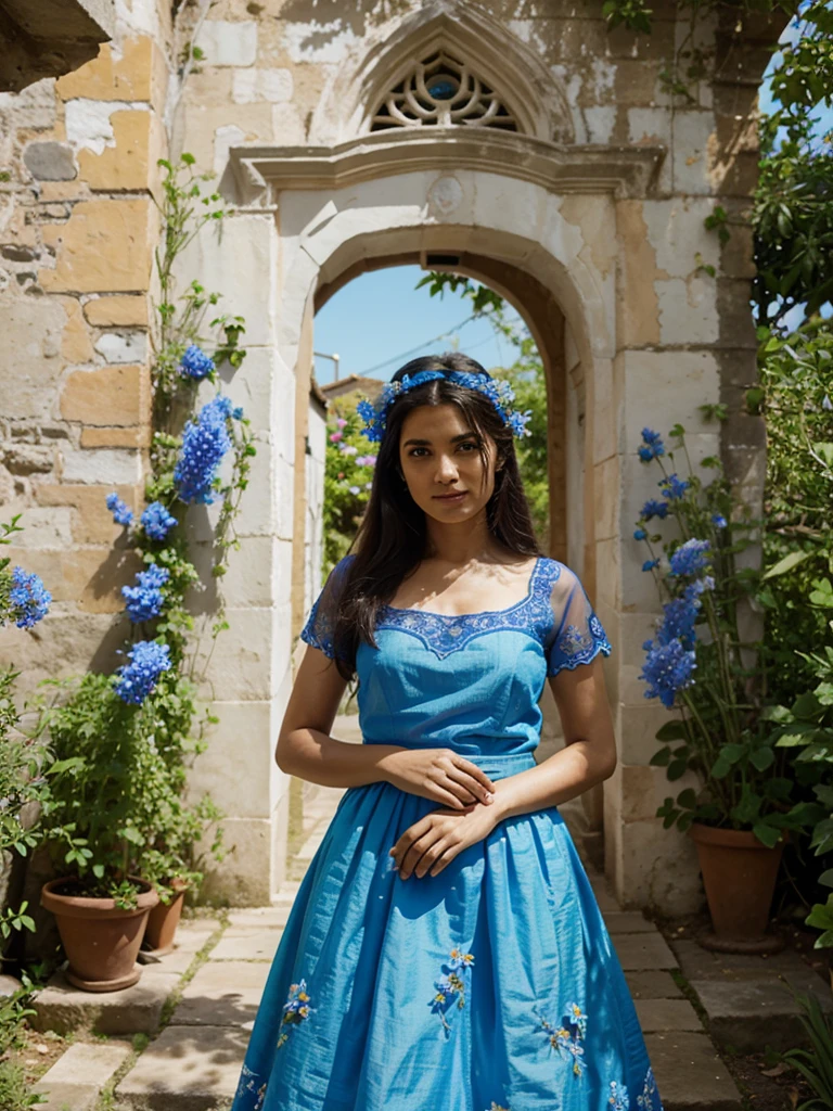 Amiricano in blue flowers garden