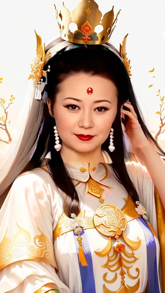 An Arad woman wearing a crown and white sand, Chinese Princess, Chinese Queen, heise-lian yan fang, Inspired by Roma, Inspired by Li Tang, Inspired by Lan Ying, ancient Chinese Princess, Inspired by Gong Xian, Queen of the Sea Mu Yanling, yun ling, Inspired by trees, Inspired by Wu Li