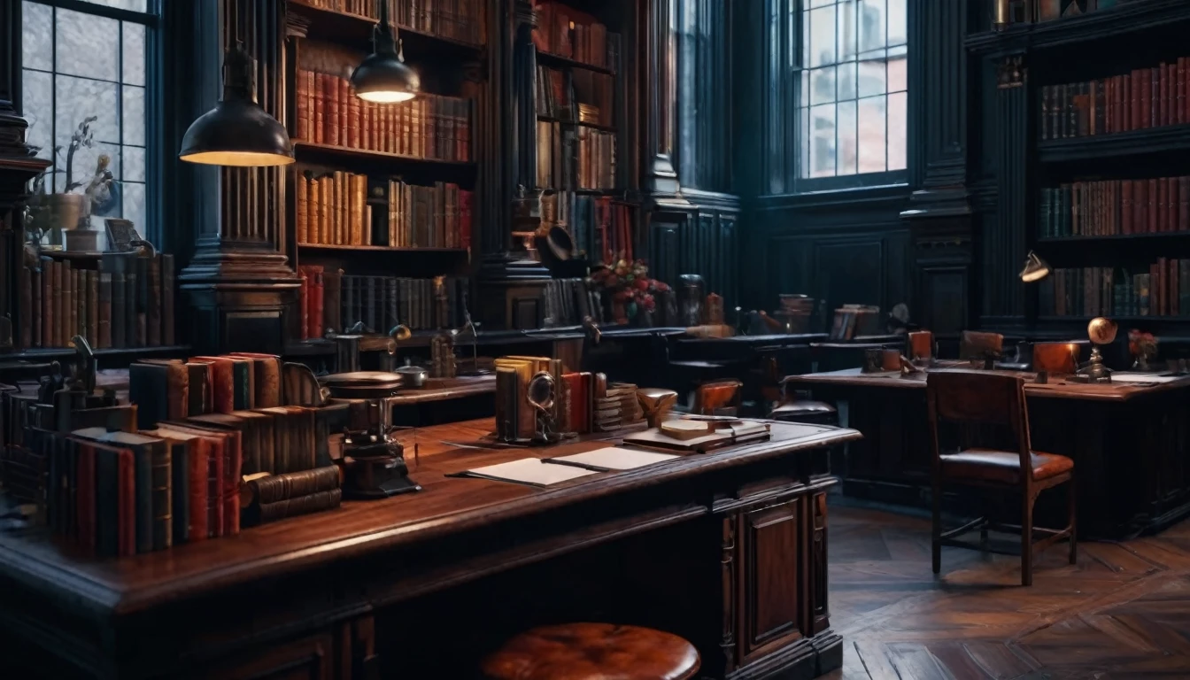 create an image demonstrating the style of ((The Darkest Academia)) style, Hyperrealism, 8K high resolution, Vibrant colors, Sharp focus, Very detailed