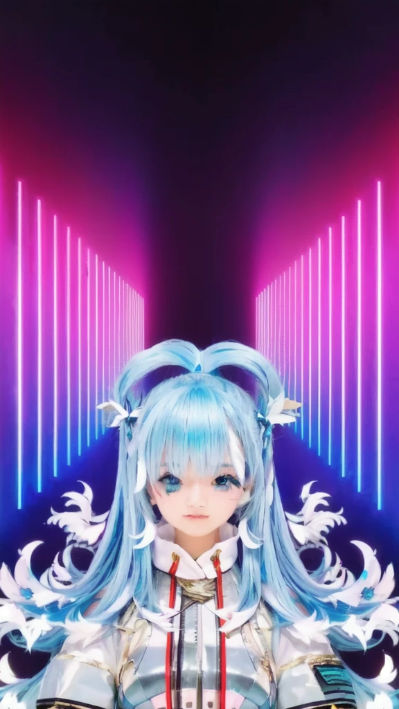 create realistic image from a close up of a 
Indonesia girl 25 years old with long hair and a sword, pink twintail hair and cyan eyes, very realistic and very detailed,