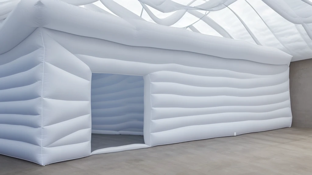A wall composed of inflatable blocks,Front view,Realistic of a inflatable installation in the shape, white inflatable plastic film material, wrapped in a white polyester sheet. close-up,,minimalist, most best quality,32K Ultra HD, super detail, best quality, highres, high details,Top view
