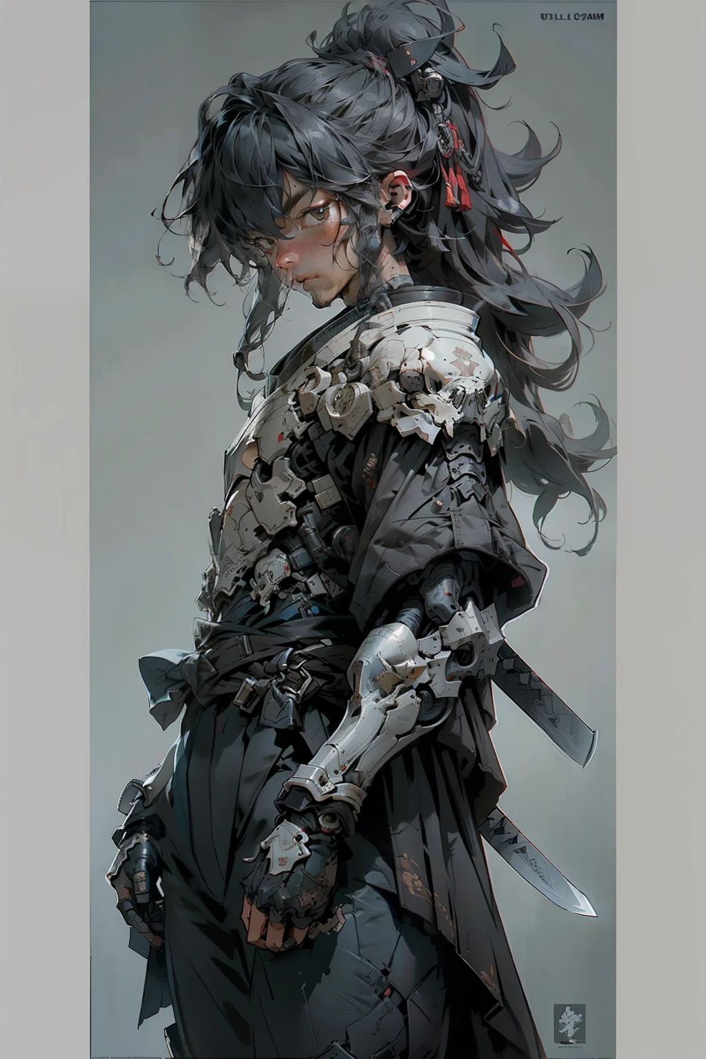 best quality,16K ultra-clear,Armor Samurai，Guards with knives，whole body，Overhead shot，male，panoramic