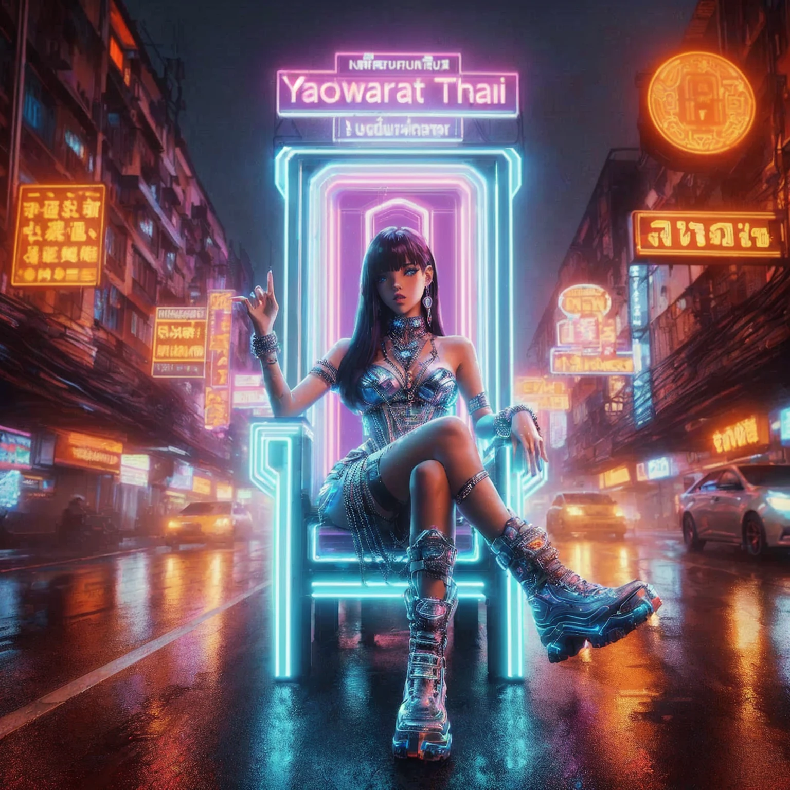 Lalisa,Woman in cyberpunk style, Cyberpunk art style, Cyberpunk vibes, Cyberpunk vibe, in Cyberpunk aesthetic, digital cyberpunk - anime art, Cyberpunk aesthetics, Cyberpunk aesthetic, Cyberpunk with neon lights, It has a cyberpunk style., cyberpunk vaporwave, Neon Cyberpunk, cyberpunk streetwear, Cyberpunk art style, Hyper-realistic cyberpunk style