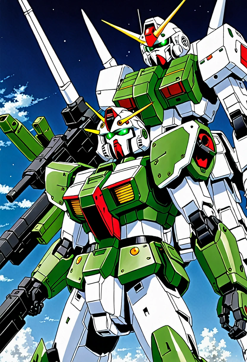 Green Zaku, white Gundam, and battle.