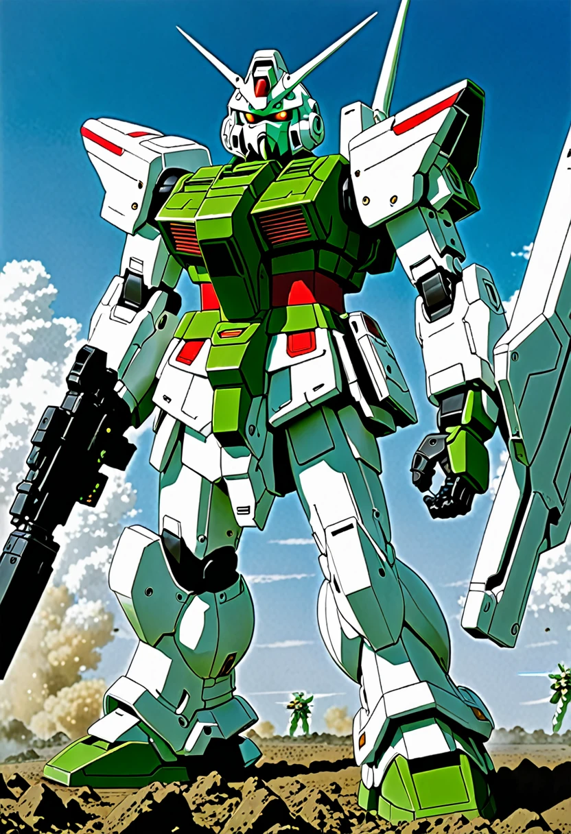 Green Zaku, white Gundam, and battle.