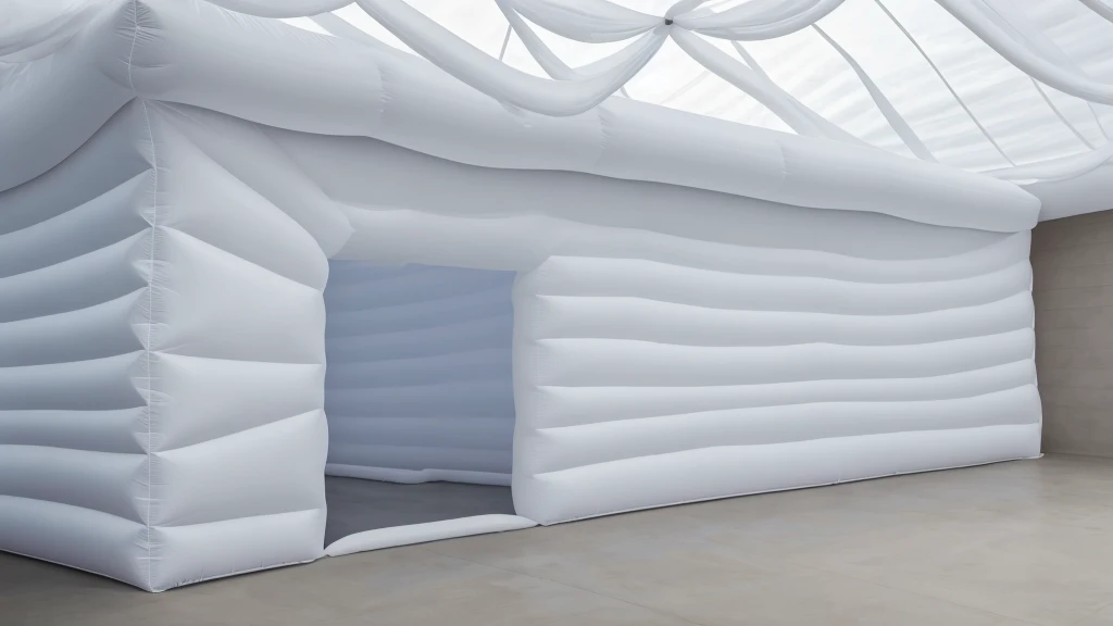 A wall composed of inflatable blocks,Front view,Realistic of a inflatable installation in the shape, white inflatable plastic film material, wrapped in a white polyester sheet. close-up,,minimalist, most best quality,32K Ultra HD, super detail, best quality, highres, high details,Top view