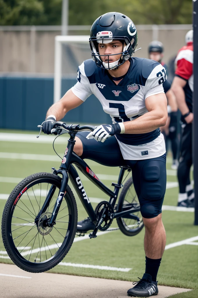 MAKE a football player turning a bike