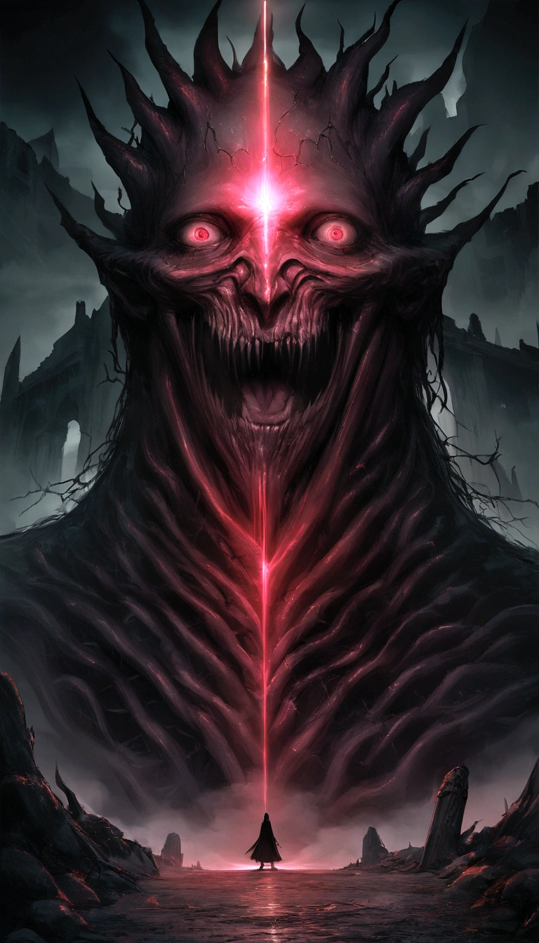 best quality,4k,highres,masterpiece:1.2,ultra-detailed,realistic:1.37,HDR,UHD,studio lighting,portrait,horror,gothic,haunting,terrifying,gloomy,nightmarish,ominous,dreadful,dark,demonic,terrific,macabre,surrealism,monstrous beast,tentacles,cosmic entity,intense,twisted,terrifying eyes,elongated face,otherworldly landscape,ruined city,ancient ruins,shadows lurking,spooky atmosphere,majestic dark wings,foreboding,overwhelming power,ethereal glow,sinister presence,emerging from darkness,nightmare realm,abyssal depths,surreal art,night sky filled with eldritch stars,imposing figure,bleak shadows,element of surprise,unfathomable depths,dimensions beyond,sublime terror,exploration of the unknown