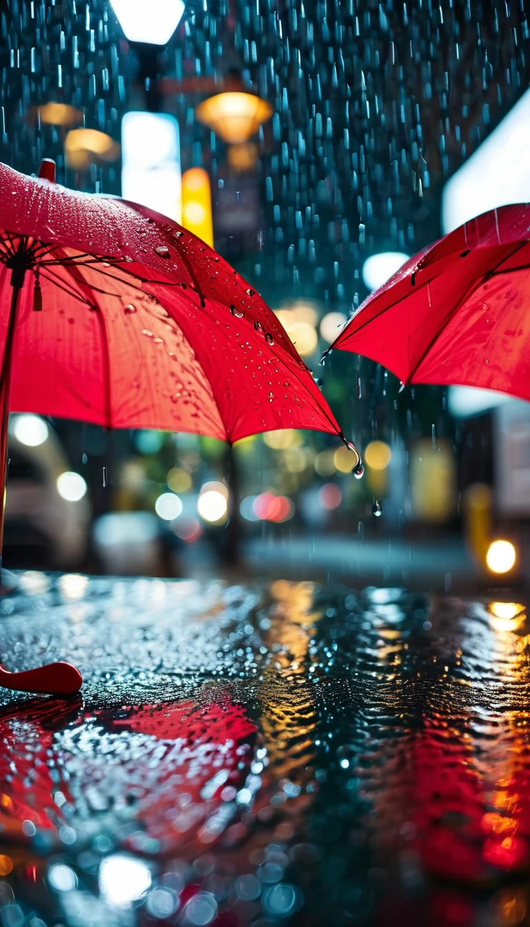 Rainy Day,Water droplets on the glass,Blurry red umbrella,Night view