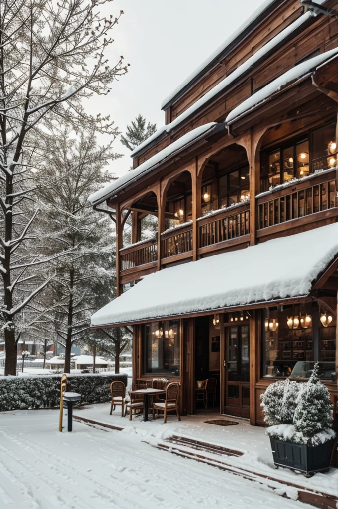A beautiful cafe in the morning in winter