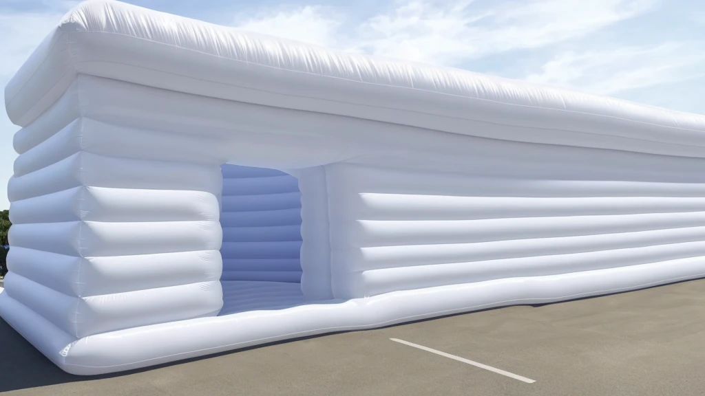 A wall composed of inflatable blocks，Front view，Realistic of a inflatable installation in the shape, white inflatable plastic film material, wrapped in a white polyester sheet. close-up，，minimalist, most best quality,32K Ultra HD, super detail, best quality, highres, high details，Top view
