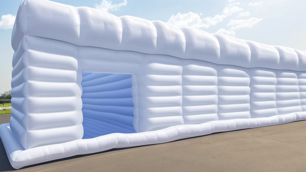 A wall composed of inflatable blocks,Front view,Realistic of a inflatable installation in the shape, white inflatable plastic film material, wrapped in a white polyester sheet. close-up,,minimalist, most best quality,32K Ultra HD, super detail, best quality, highres, high details,Top view