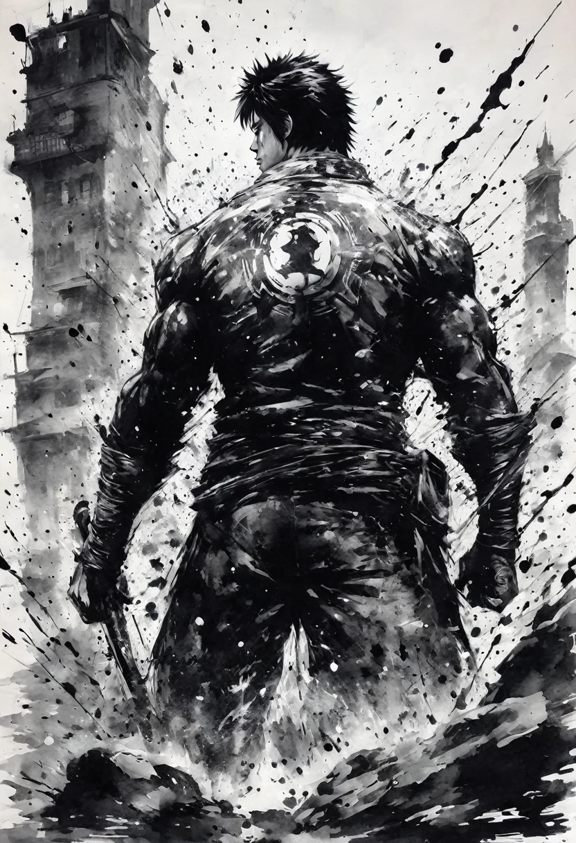 Black and white painting,Ink Painting,splash,comics,Fist of the North Star,