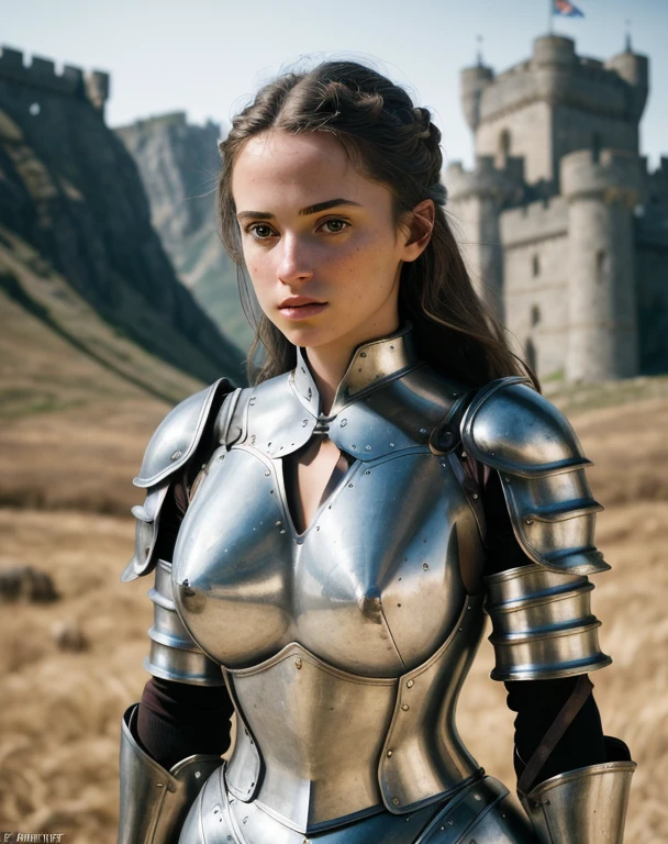 (masterpiece), (extremely complex:1.3),, (realistic), Portrait of a girl, the most beautiful in the world, (medieval armor), metal reflections, upper body, on open air, intense sunlight, distant castle, professional photo of a stunning woman in detail, sharp focus, Dramatic, award-winning, Cinematic lighting, Octane render, Unreal engine, dtx volumetrics, (Granularity, hips, blurred foreground, blurred background), chest ridge