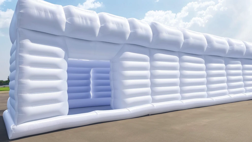 A wall composed of inflatable blocks,Front view,Realistic of a inflatable installation in the shape, white inflatable plastic film material, wrapped in a white polyester sheet. close-up,,minimalist, most best quality,32K Ultra HD, super detail, best quality, highres, high details,Top view